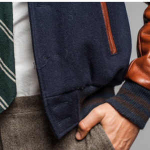 Veste universitaire personnalisée classique Slim Fit pour hommes col montant en polyester tricoté motif solide fourrure de mouton peau de vache Service OEM - Product Image 5