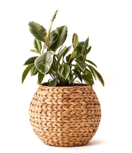 Hot Sale Round Rustic Water Hyacinth Planter Brown Mini Straw Plant <strong>Pots</strong> <strong>Tropical</strong> Style Floor Standing - Product Image 1