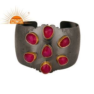 Calcédonie noire en pierre précieuse Multi rose, bijoux à la mode, coloré, Bracelet à manchette fait à la main, vente en gros - Product Image 1