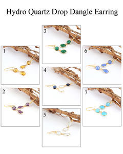 Personnalisé femmes mode larme boucles d'oreilles goutte à facettes Aqua Quartz poire Double pierre plaqué or lunette réglage bijoux - Product Image 2