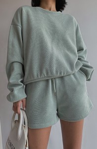 Wholesale Custom Casual 2 Piece Set Women High Quality Cotton Short Two Piece Set Women Clothing - Product Image 4