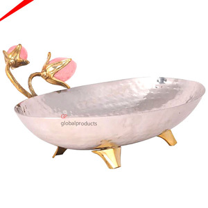 Bol de service ovale en métal décoratif avec pierre en résine décorative pour la décoration de la maison, de l'hôtel, du mariage, bol de service alimentaire - Product Image 1