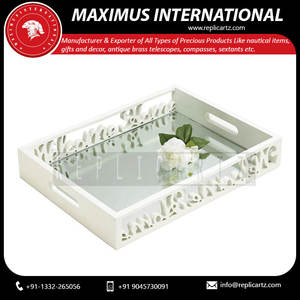 Rectangular Wood Serving Tray with Art Deco Design Decorative Bone <b>Mop</b> Mother of Pearl Multipurpose <b>Handle</b> Food Serving Trays - Product Image 2