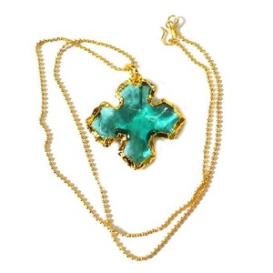 Buy Online Aqua Glass Cross Arrowheads Necklace : Aqua Glass Cross Arrowheads Necklace for Sale - Product Image 1