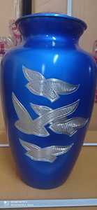 Urne de crémation bleu d'oiseau en ALUMINIUM, fournitures d'enterrement, brasworld inde - Product Image 3