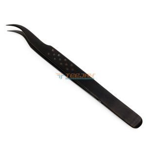 Pince à épiler TEEJAY la plus vendue, en acier inoxydable noir mat, courbée en J épaisse, avec prise lisse pour volume parfait des extensions de cils - Product Image 1