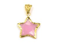 Pierre de calcédoine rose en forme d'étoile Bijoux plaqués or Meilleur cadeau pour Noël et le Nouvel An Pendentif en pierres précieuses