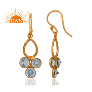 Attractive <b>Blue</b> <b>Topaz</b> Gemstone <b>Earring</b> Manufacturer Gold Plated Jewelry 925 Silver Hook <b>Earrings</b> For Women's Jewelry - Product Image 2