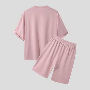 Chándales de verano para hombre, ropa de calle de Color sólido, camiseta de manga corta y pantalones cortos con cordón, conjuntos de dos piezas, traje informal suelto para hombre - Product Image 2