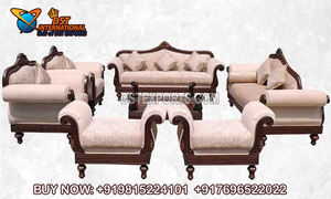 Muebles de estilo antiguo para sala de estar, conjunto de sofá tallado a mano de madera de teca tradicional, de madera sólida clásica hecha a mano - Product Image 2