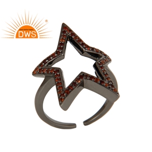 Star Shape Black Oxidized 925 Sterling <b>Silver</b> Jewelry Wholesaler <b>Garnet</b> Gemstone Designer Midi Engagement <b>Ring</b> Jewelry Supplier - Product Image 1