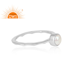Blanc naturel Perle Gemme Empilable Bague Bijoux Fine 925 Martelé En Argent Sterling Couronne Fantaisie Bague Bijoux Fabrication - Product Image 3