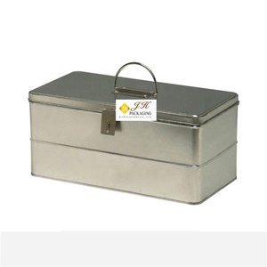 JH metal material large size tool tin box storage box with handle rectangle tin box