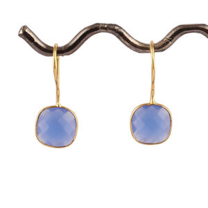 Minimaliste 10mm coussin forme briolette cut bleu calcédoine boucle d'oreille Offre Spéciale or/argent plaqué lunette ensemble boucle d'oreille cadeau pour les filles - Product Image 4