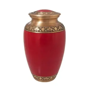 Messing Crematie Urn Cherry Rood Met Goud Hals Indoor Decoratieve Royal Urnen Voor Menselijk As Volwassen Grote Begrafenis Urn