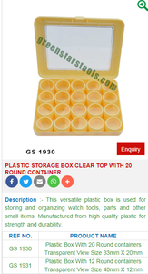 Green Stars SA GS 1930 Herramientas de fabricación de relojes India Caja de almacenamiento de plástico Parte superior transparente con 20 contenedores redondos - Product Image 2