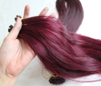 Extensions de cheveux vierges vietnamiens Remy bruts, couleur rouge foncé, pointe nano pré-collée, lisses et soyeux, ondulés, Super Star BTHAIR 100g
