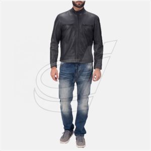 Chaqueta de cuero negro para motocicleta para hombre, chaqueta de cuero de oveja, acolchada - Product Image 2
