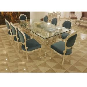 Mesa de Comedor de Madera de Teca Tallada a Mano Estilo Barroco, Juego de Comedor de Lujo Hecho a Mano con Pulido, Muebles de Comedor de Estilo Italiano Moderno - Product Image 1