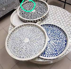 Plateau de service rond de 14 pouces en os incrusté de style marocain fait à la main, finition chocolat, Ramadan pour la maison, restaurant, bar, hôtel, mariage - Product Image 5