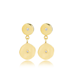 Chic Gold Plated <b>Stud</b> Disk Charm Earrings Wholesale Handmade 925 Sterling <b>Silver</b> for Woman Jewelry - Product Image 1