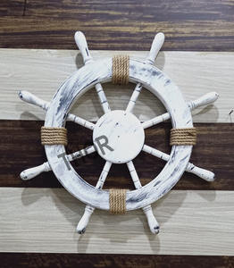 Roue de bateau en bois poli blanc de 24 pouces, décoration artistique et tenture murale, décoration de maison - Product Image 6