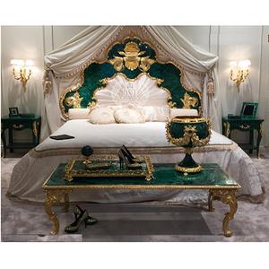 French Design Teak Wood Bedroom Furniture Baroque Gold <b>Queen</b> Size Bed With Nightstands European Modern Style Bed With <b>Stool</b> - Product Image 1