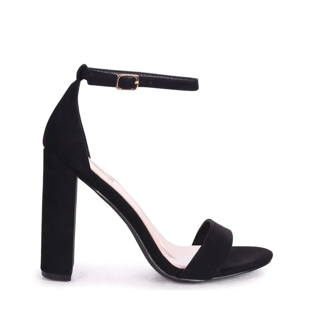 Black Color Design High Block Heels Open Toe with Ankle Strap Sandals Shoes Beautiful Wholesale Fashion Ladies Women PU Handmade