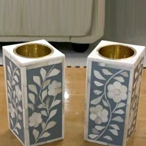 Bougeoir de couleur bleue incrusté d'os de meilleure qualité bougeoirs incrustés d'os de mariage de chambre à coucher au design moderne - Product Image 4