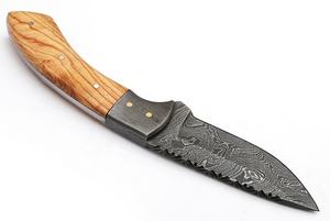 Beautiful Sizzco Damascus Steel Fixed Blade <b>Knife</b> Customizable OEM Olive Wood Handle with Damascus Clip for Hunting & Camping - Product Image 5