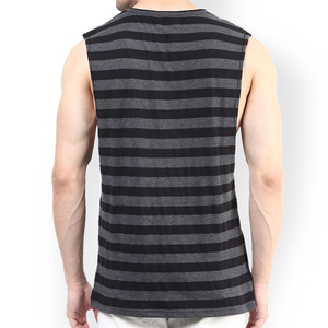 Custom high quality running wear grey and black color striped design 100%cotton customized logo sleeveless <b>shirts</b> for <b>man</b> - Product Image 2