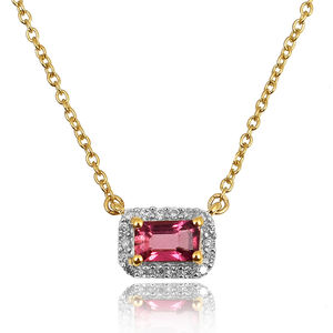 Collar con Colgante de Plata de Ley 925 Chapado en Oro con Circonita en Forma de Octágono, Color Rosa, para Mujer - Product Image 3