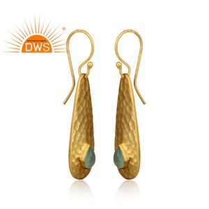 Hammer Texture Silver Gold Plated Dangle Earrings Suppliers Aqua Chalcedony Gemstone Earrings Jewelry - Product Image 2