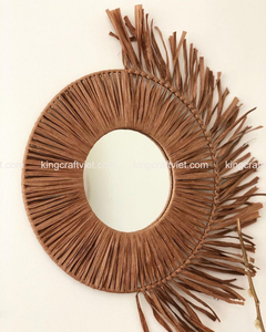 Espejos de pared Vintage bohemios hechos a mano de Vietnam, palmeras de rafia y algas marinas, colgantes de pared artísticos, espejo de rafia de ratán, regalo para decoración del hogar - Product Image 4