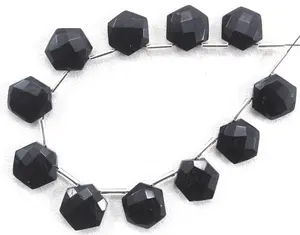 11 Buah Turmalin Hitam Alami Batu Permata Segi Segi Segi Segi Enam Briolette Beads untuk Membuat Perhiasan