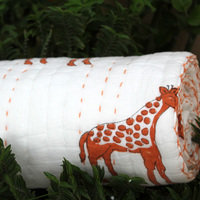 Couverture bleue girafe pour tout-petits, pour tout-petits, toutes saisons, matelassé imprimée à la main