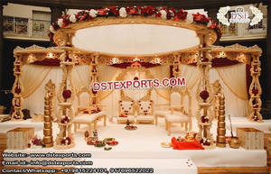 Tradicional Manavarai boda Pavo Real Mandap dorado tallado media luna boda Mandap Manarvrai Pavo Real tema media luna Mandap Reino Unido - Product Image 6