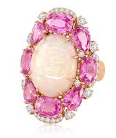 Hochwertiger natürlicher äthiopischer Opal & rosa Saphir Diamant 18 Karat Weißgold Ring Großhandel Fabrik preis