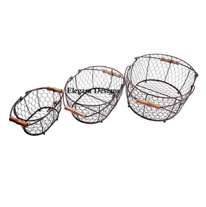 Oval Form Ei Draht Korb Set von drei Großhandel Fancy Wire Mesh Korb Aus gezeichnete Qualität Haushalts gerät Ei Aufbewahrung skorb