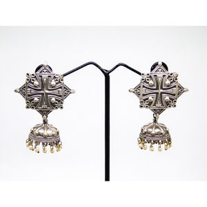 latest floral designer handmade silver look alike hoop stud jhumka earings for women and girls - Product Image 1