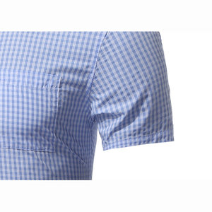 2020 diseño de algodón Casual clásico de negocios pequeños cuadros de impresión de manga corta Casual Turn-Down Collar vestido camisa para hombres - Product Image 5