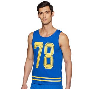 Chaleco de gimnasio de algodón para hombre, ropa deportiva sin mangas, tejido de punto de estilo informal con estampado de pantalla a la venta - Product Image 1