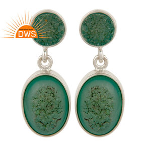 ต่างหูห้อยอัญมณีสีเขียวธรรมชาติทำด้วยมือเงินสเตอร์ลิงเครื่องประดับคอลเลกชันคลาสสิก - Product Image 1