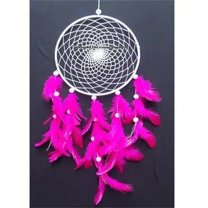 เครื่องดักความฝันขนนกสีชมพูทรงกลมงานแฮนด์เมดแบบคลาสสิกสำหรับผู้หญิงและเด็กผู้หญิงการตกแต่งห้องนอนงานแต่งงาน - Product Image 1
