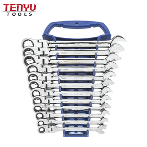 Metric 8-19mm Axe Hammer Ratchet Gear Spanner Ratcheting Wrench Combination Set Auto Repair Mirror Tools with Plastic Tray