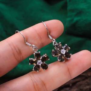 92.5 Sterling <b>Silver</b> Fine Dangle Earrings 1.3\" Long Handmade Natural Smoky Quartz Gemstone Cute Wedding Party Accessory 4.3 - Product Image 2