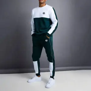 Groen Custom Gemonteerd Sweatsuit Witte Streep O Hals Sportkleding Man Trainingspak Fabricage Door Huzaifa Producten (Paypal)