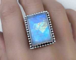 Personalized Hand Crafted <b>925</b> <b>Sterling</b> <b>Silver</b> Natural Rainbow Moonstone Gemstone <b>Rings</b> Fine Fashionable Trendy Jewelry For Her - Product Image 1