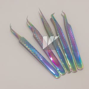 Pinzas de pestañas de acero inoxidable japonesas de alta calidad internacionales versátiles Punta puntiaguda con logotipo de arcoíris personalizado Tamaños de 12-14cm para - Product Image 3