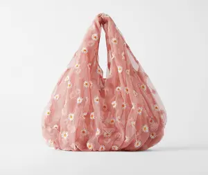 Mesh Fresh Shopping Bag Eco Handbag for Women 2022 Spring Summer Mesh Embroidery Transparent Tote Fresh Floral Bags